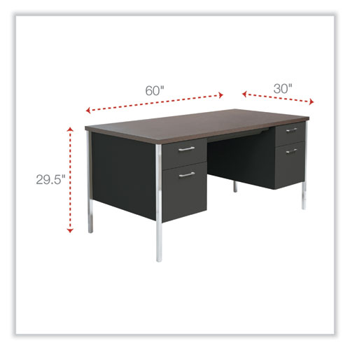 Double Pedestal Steel Desk, 60" x 30" x 29.5", Mocha/Black, Chrome-Plated Legs