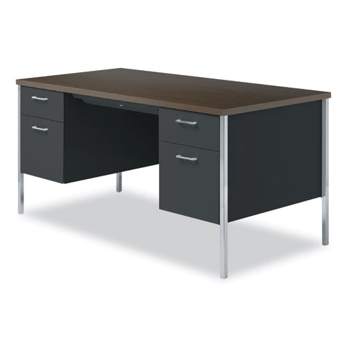 Image of Alera® Double Pedestal Steel Desk, 60" X 30" X 29.5", Mocha/Black