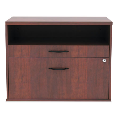 Image of Alera® Open Office Desk Series Low File Cabinet Credenza, 2-Drawer: Pencil/File, Legal/Letter, 1 Shelf,Cherry,29.5X19.13X22.88