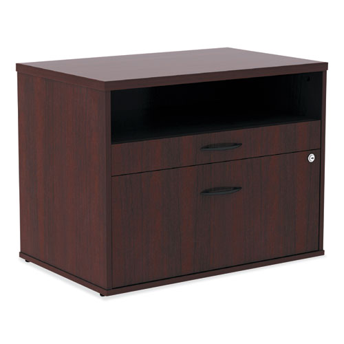 Alera® Alera Open Office Desk Series Low File Cabinet Credenza, 2-Drawer: Pencil/File,Legal/Letter,1 Shelf,Mahogany,29.5x19.13x22.88