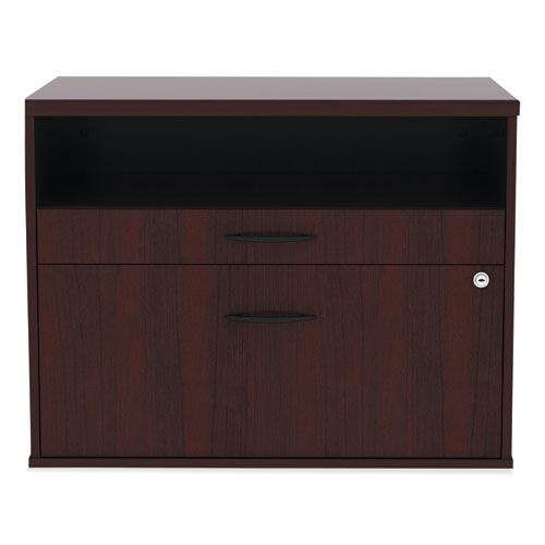 Alera Open Office Desk Series Low File Cabinet Credenza, 2-Drawer: Pencil/File,Legal/Letter,1 Shelf,Mahogany,29.5x19.13x22.88