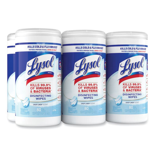 Image of Lysol® Brand Disinfecting Wipes, 1-Ply, 7 X 7.25, Crisp Linen, White, 80 Wipes/Canister