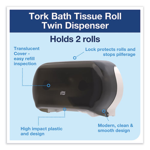 Image of Tork® Twin Standard Roll Bath Tissue Dispenser, 12.75 X 5.57 X 8.25, Smoke