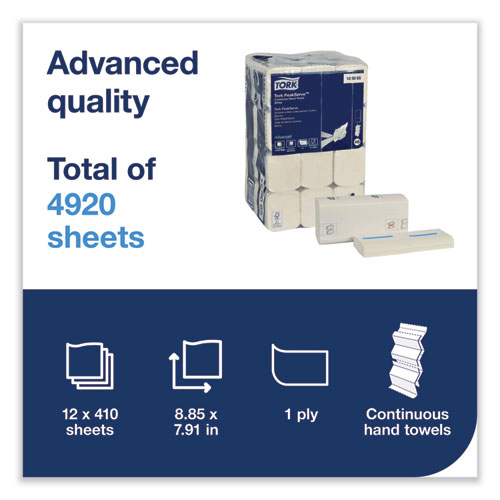 Image of Tork® Peakserve Continuous Hand Towel, 1-Ply, 7.91 X 8.85, White, 410 Wipes/Pack, 12 Packs/Carton