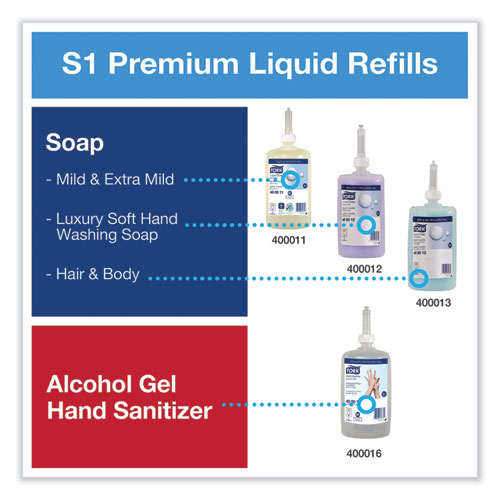 Image of Tork® Elevation Liquid Skincare Dispenser, 1 L Bottle; 33 Oz Bottle, 4.4 X 4.5 X 11.5, White