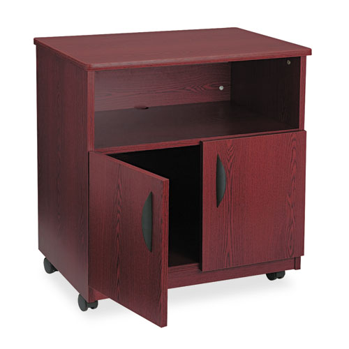 Image of Mobile Machine Stand, Open Compartment, Engineered Wood, 3 Shelves, 200 lb Capacity, 28" x 19.75" x 30.5", Mahogany