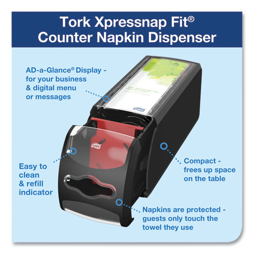 Image of Tork® Xpressnap Fit Napkin Dispenser, Countertop, 4.8 X 12.8 X 5.6, Black