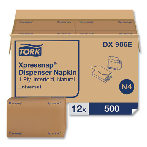 Image of Tork® Xpressnap Interfold Dispenser Napkins, 2-Ply, Bag-Pack, 13 X 8.5, Natural, 500/Pack, 12 Packs/Carton