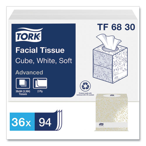 Advanced Facial Tissue, 2-Ply, White, Cube Box, 94 Sheets/Box, 36 Boxes/Carton