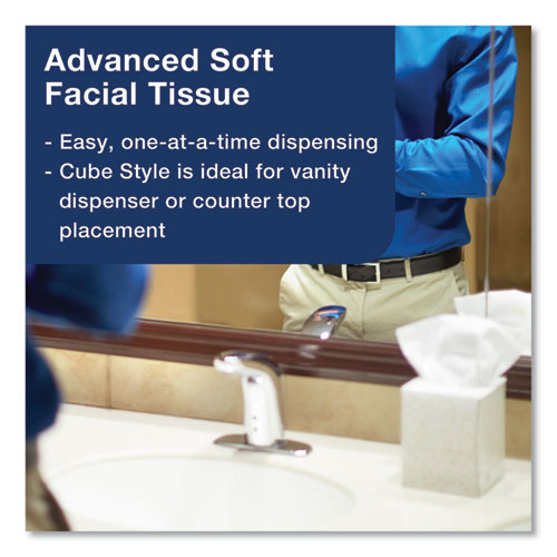 Image of Tork® Advanced Facial Tissue, 2-Ply, White, Cube Box, 94 Sheets/Box, 36 Boxes/Carton