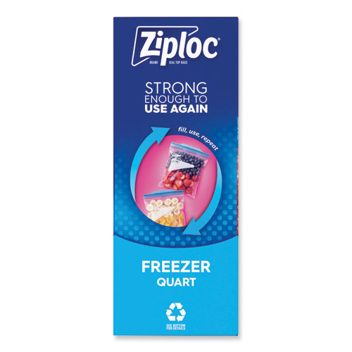 Double Zipper Freezer Bags, 1 qt, 2.7 mil, 6.97" x 7.7", Clear, 38 Bags/Box, 9 Boxes/Carton