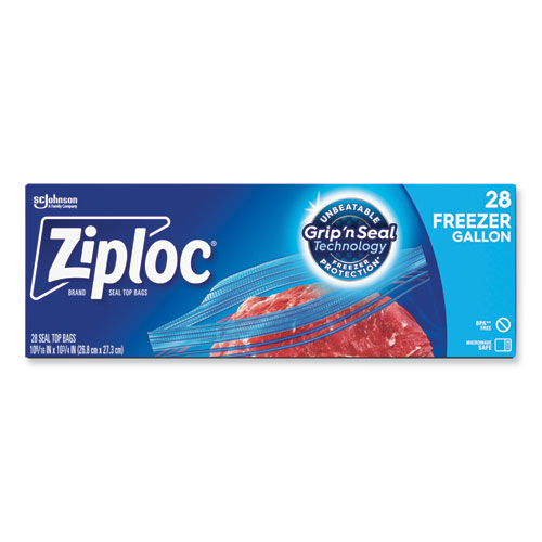 Zipper Freezer Bags, 1 gal, 2.7 mil, 9.6" x 12.1", Clear, 28 Bags/Box, 9 Boxes/Carton