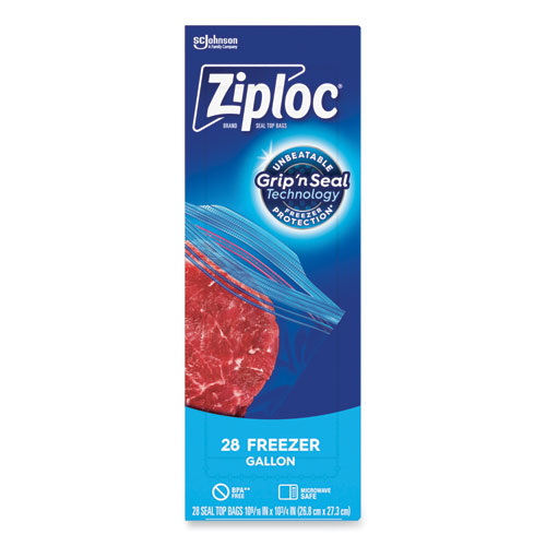 Ziploc® Zipper Freezer Bags, 1 Gal, 2.7 Mil, 9.6" X 12.1", Clear, 28 Bags/Box, 9 Boxes/Carton