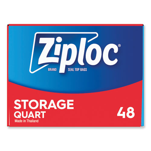 Double Zipper Storage Bags, 1 qt, 1.75 mil, 9.63" x 8.5", Clear, 9/Carton
