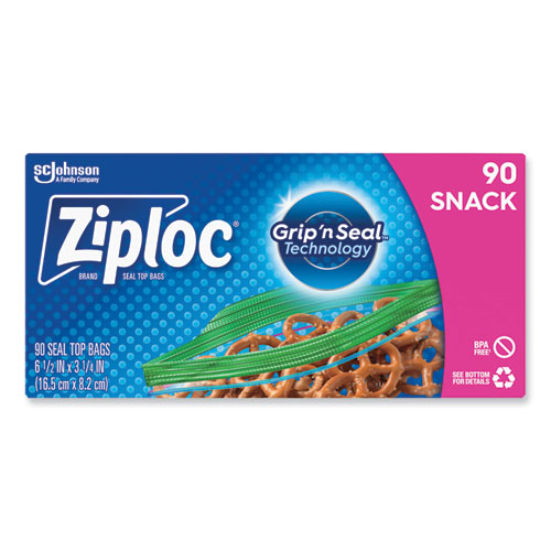 Image of Ziploc® Seal Top Snack Bags, 10 Oz, 6.5" X 3.25", Clear, 90 Bags/Box, 12 Boxes/Carton