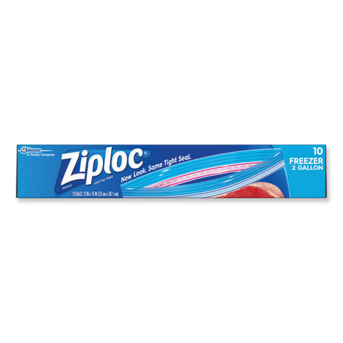 Ziploc® Zipper Freezer Bags, 2 Gal, 13" X 15", Clear, 10/Box