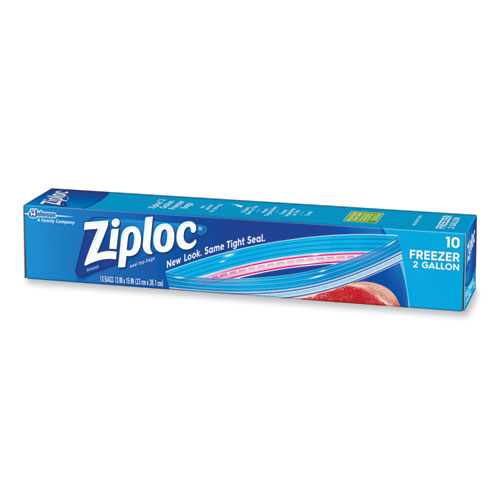 Zipper Freezer Bags, 2 gal, 13" x 15", Clear, 10/Box