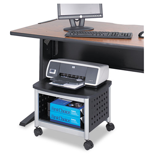 Image of Safco® Scoot Under-Desk Printer Stand, Metal, 2 Shelves, 100 Lb Capacity, 20.25" X 16.5" X 14.5", Black/Silver