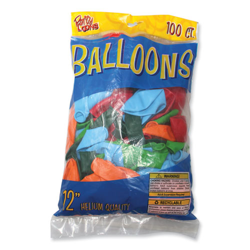 Balloons, 12", Helium Quality Latex, Assorted Colors, 100/Pack, 20 Packs/Carton