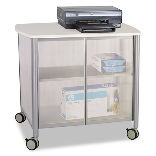 Image of Safco® Impromptu Deluxe Machine Stand With Doors, Engineered Wood, 3 Shelves, 34.75" X 25.5" X 30.75", Gray