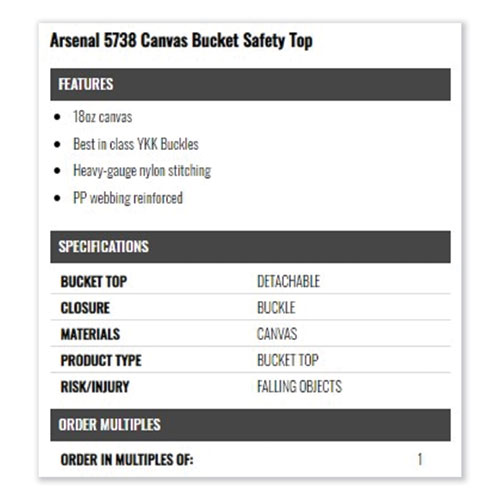 Image of Ergodyne® Arsenal 5738 Canvas Hoist Bucket Safety Top, 12.5 Diameter, White, Ships In 1-3 Business Days
