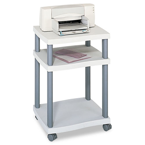 Wave Design Deskside Printer Stand, Plastic, 3 Shelves, 20" x 17.5" x 29.25", White/Charcoal Gray