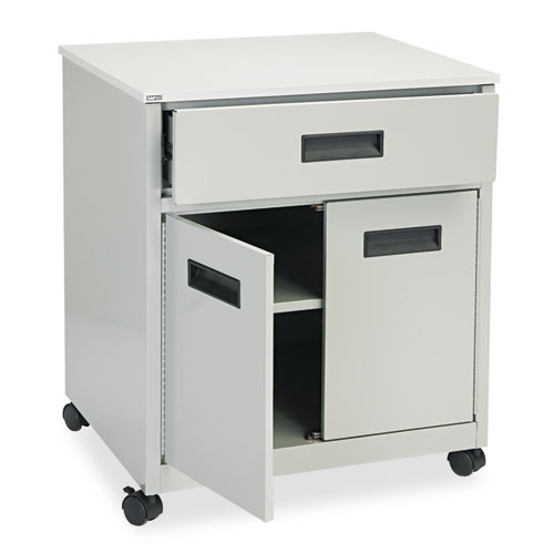 Image of Safco® Steel Machine Stand With Pullout Drawer, Engineered Wood, 3 Shelves, 1 Drawer, 25" X 20" X 29.75", Gray
