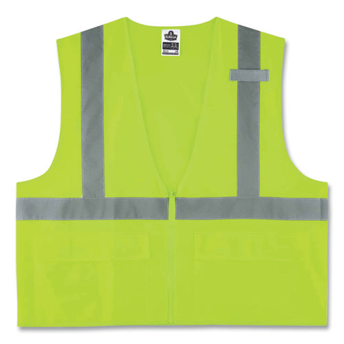 Ergodyne® Glowear 8225Z Class 2 Standard Solid Vest, Polyester, Lime, Large/X-Large, Ships In 1-3 Business Days