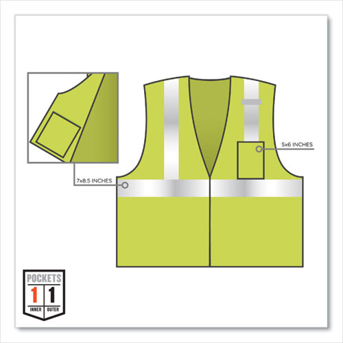Image of Ergodyne® Glowear 8210Z Class 2 Economy Mesh Vest, Polyester, Lime, Small/Medium, Ships In 1-3 Business Days