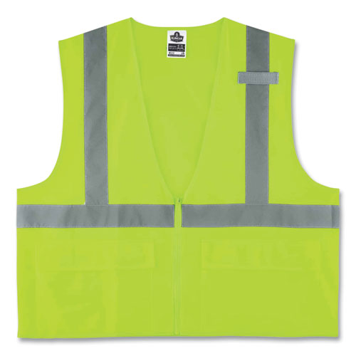 Ergodyne® Glowear 8225Z Class 2 Standard Solid Vest, Polyester, Lime, 4X-Large/5X-Large, Ships In 1-3 Business Days