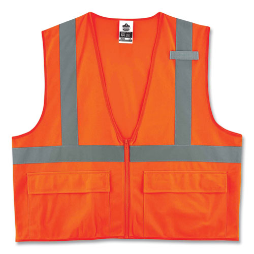 Ergodyne® Glowear 8225Z Class 2 Standard Solid Vest, Polyester, Orange, Small/Medium, Ships In 1-3 Business Days