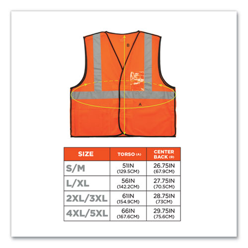 GloWear 8216BA Class 2 Breakaway Mesh ID Holder Vest, Polyester, Large/X-Large, Orange, Ships in 1-3 Business Days