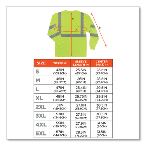 GloWear 8391 Class 3 Hi-Vis Long Sleeve Shirt, Polyester, Lime, 2X-Large, Ships in 1-3 Business Days