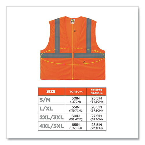 Image of Ergodyne® Glowear 8205Z Class 2 Super Economy Mesh Vest, Polyester, Orange, 4X-Large/5X-Large, Ships In 1-3 Business Days