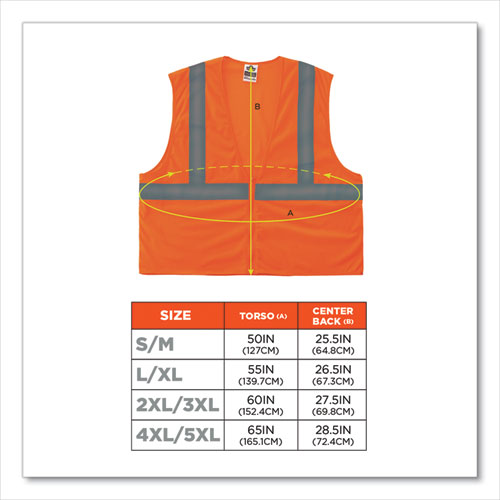 Image of Ergodyne® Glowear 8205Z Class 2 Super Economy Mesh Vest, Polyester, Orange, Small/Medium, Ships In 1-3 Business Days