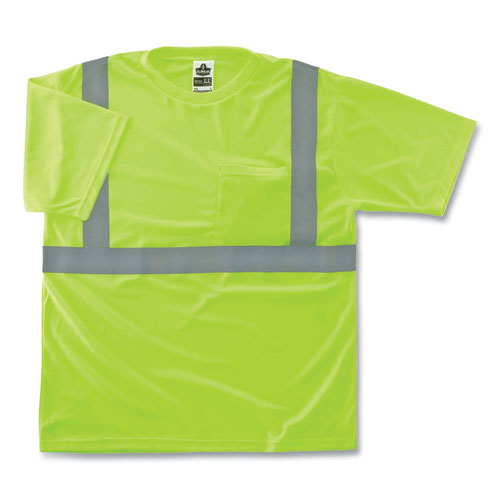 Ergodyne® Glowear 8289 Class 2 Hi-Vis T-Shirt, Polyester, Lime, Large, Ships In 1-3 Business Days