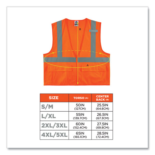 GloWear 8225Z Class 2 Standard Solid Vest, Polyester, Orange, 4X-Large/5X-Large, Ships in 1-3 Business Days