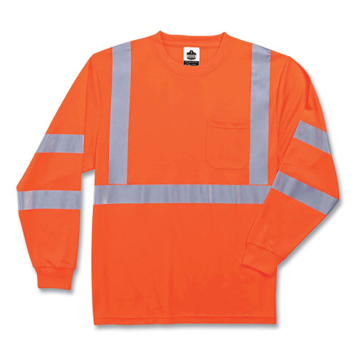 GloWear 8391 Class 3 Hi-Vis Long Sleeve Shirt, Polyester, Orange, Large, Ships in 1-3 Business Days