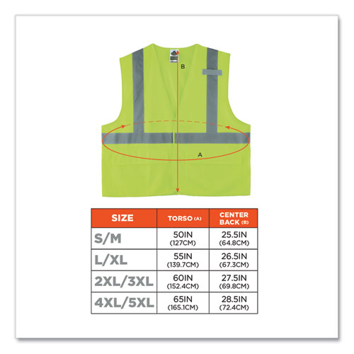 GloWear 8225HL Class 2 Standard Solid Hook and Loop Vest, Polyester, Lime, 4X-Large/5X-Large, Ships in 1-3 Business Days