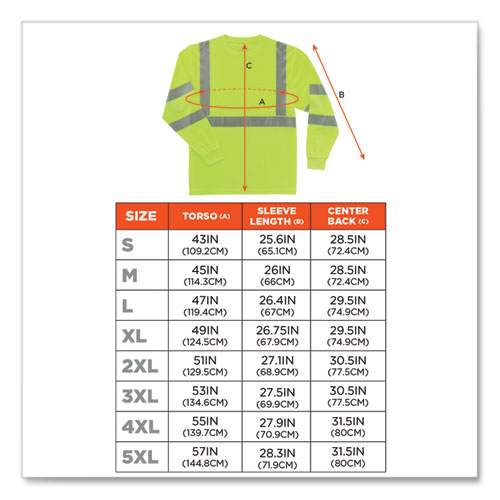 GloWear 8391 Class 3 Hi-Vis Long Sleeve Shirt, Polyester, Lime, 3X-Large, Ships in 1-3 Business Days