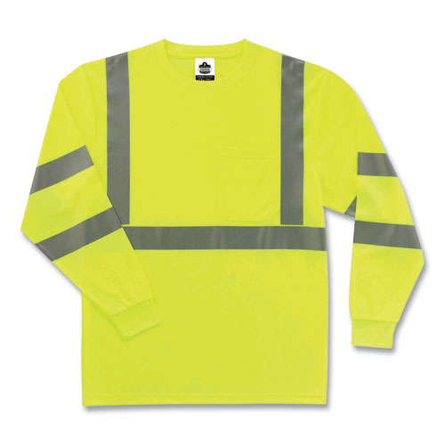 GloWear 8391 Class 3 Hi-Vis Long Sleeve Shirt, Polyester, Lime, 3X-Large, Ships in 1-3 Business Days