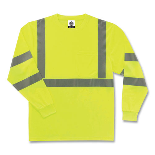 GloWear 8391 Class 3 Hi-Vis Long Sleeve Shirt, Polyester, Lime, 4X-Large, Ships in 1-3 Business Days