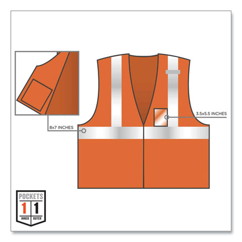 GloWear 8216BA Class 2 Breakaway Mesh ID Holder Vest, Polyester, Large/X-Large, Orange, Ships in 1-3 Business Days