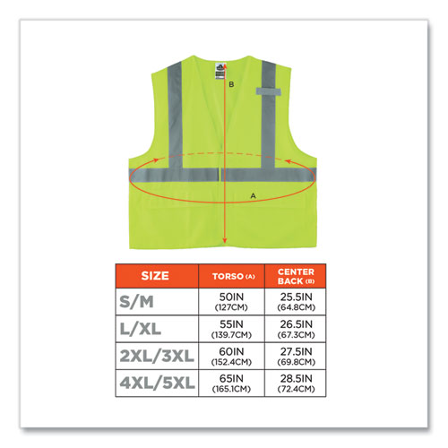 GloWear 8225HL Class 2 Standard Solid Hook and Loop Vest, Polyester, Lime, Small/Medium, Ships in 1-3 Business Days