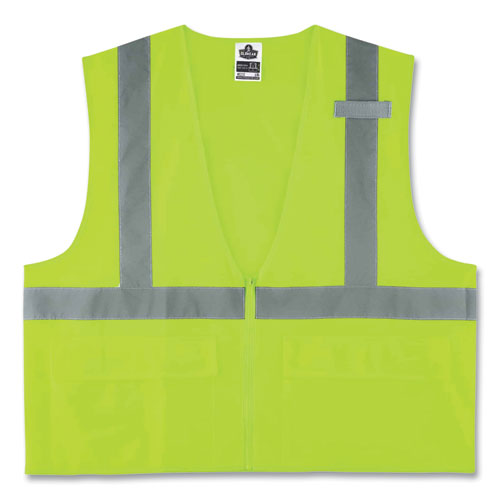 Ergodyne® Glowear 8225Z Class 2 Standard Solid Vest, Polyester, Lime, Small/Medium, Ships In 1-3 Business Days