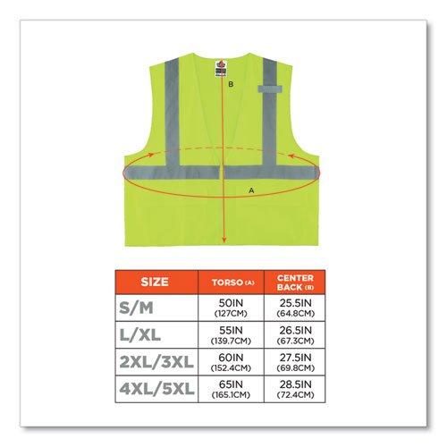 GloWear 8225Z Class 2 Standard Solid Vest, Polyester, Lime, 4X-Large/5X-Large, Ships in 1-3 Business Days