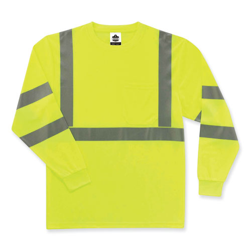 GloWear 8391 Class 3 Hi-Vis Long Sleeve Shirt, Polyester, Lime, X-Large, Ships in 1-3 Business Days