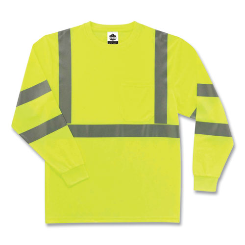 GloWear 8391 Class 3 Hi-Vis Long Sleeve Shirt, Polyester, Lime, Medium, Ships in 1-3 Business Days