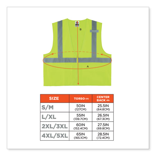 GloWear 8225Z Class 2 Standard Solid Vest, Polyester, Lime, Small/Medium, Ships in 1-3 Business Days