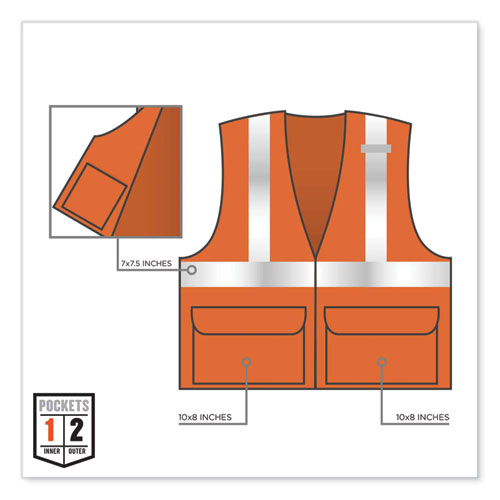 Image of Ergodyne® Glowear 8225Z Class 2 Standard Solid Vest, Polyester, Orange, Large/-Large, Ships In 1-3 Business Days